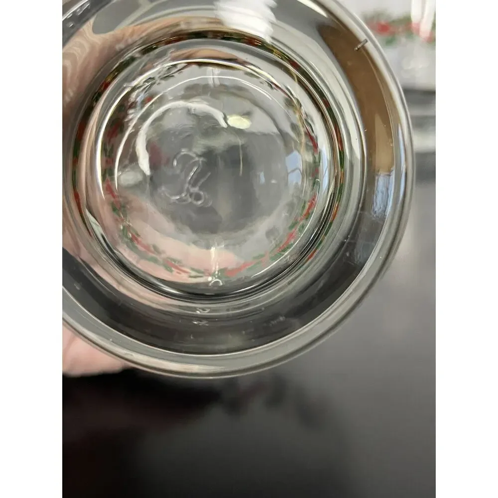 Vintage Libby Christmas Holly & Ribbon Glass With Decorative Gold Rim